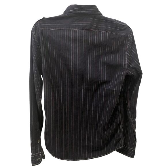 Vintage Armani Jeans Pinstripe Navy Western Style Button Down Size Small - Picture 2 of 7